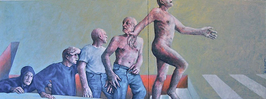 475/2014, 'coming out', 270 x 100 (2-tlg.), Acryl, Sand, Lw.